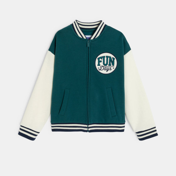 سويت شيرت تيدي، أخضر اللون، طراز الجامعة، للأولاد